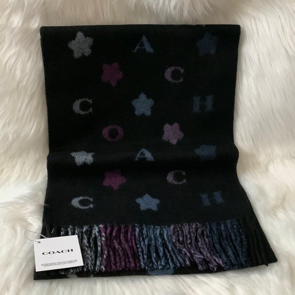 COACH Star Striped Scarf in Black Multi - Picture 1 of 4